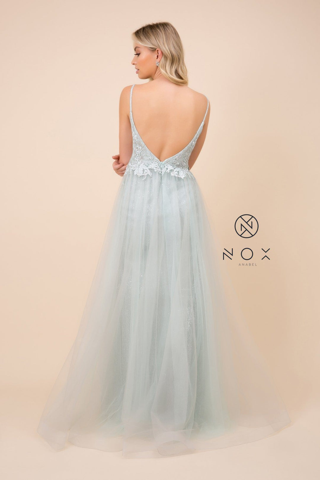 Long Embroidered Bodice V-Neck Dress by Nox Anabel E367
