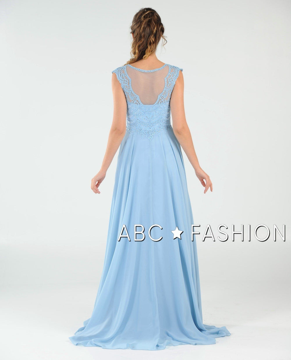 Long Embroidered Cap Sleeve Dress with Slit by Poly USA 8254-Long Formal Dresses-ABC Fashion