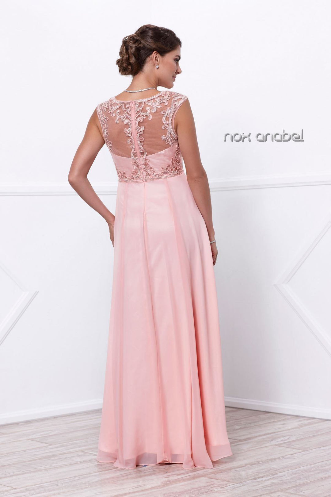 Long Embroidered Chiffon Dress by Nox Anabel 5151-Long Formal Dresses-ABC Fashion