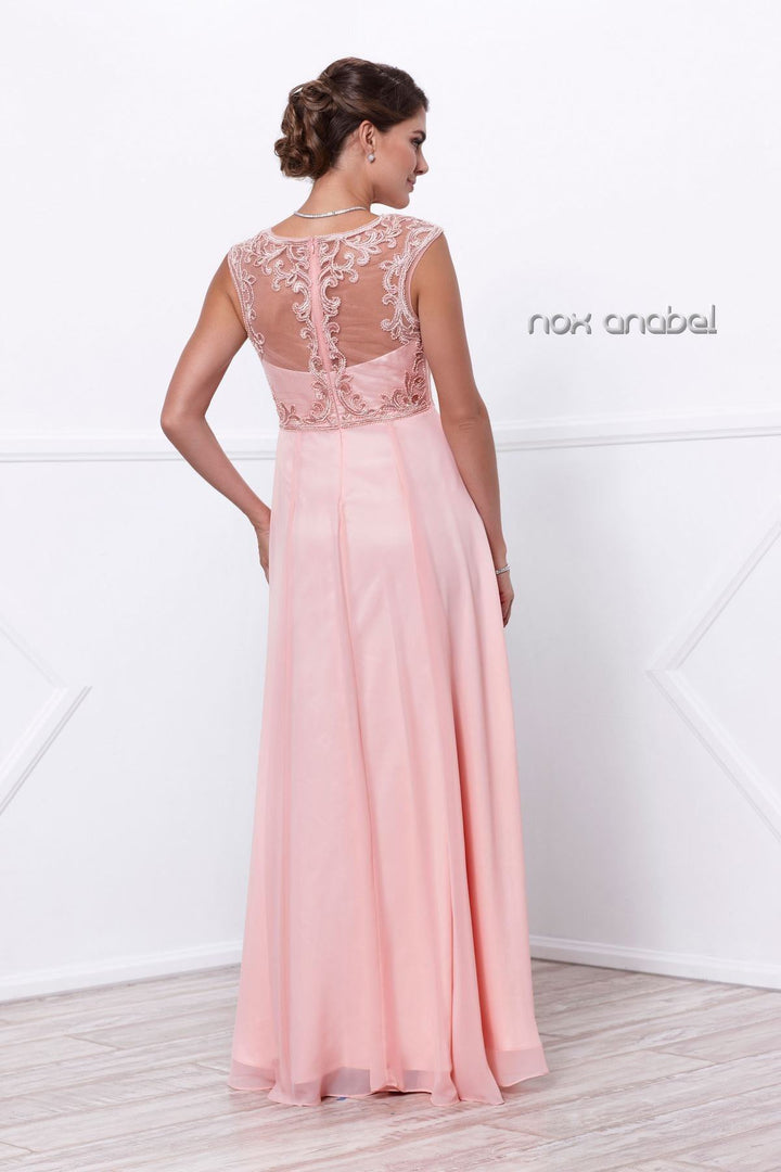 Long Embroidered Chiffon Dress by Nox Anabel 5151-Long Formal Dresses-ABC Fashion