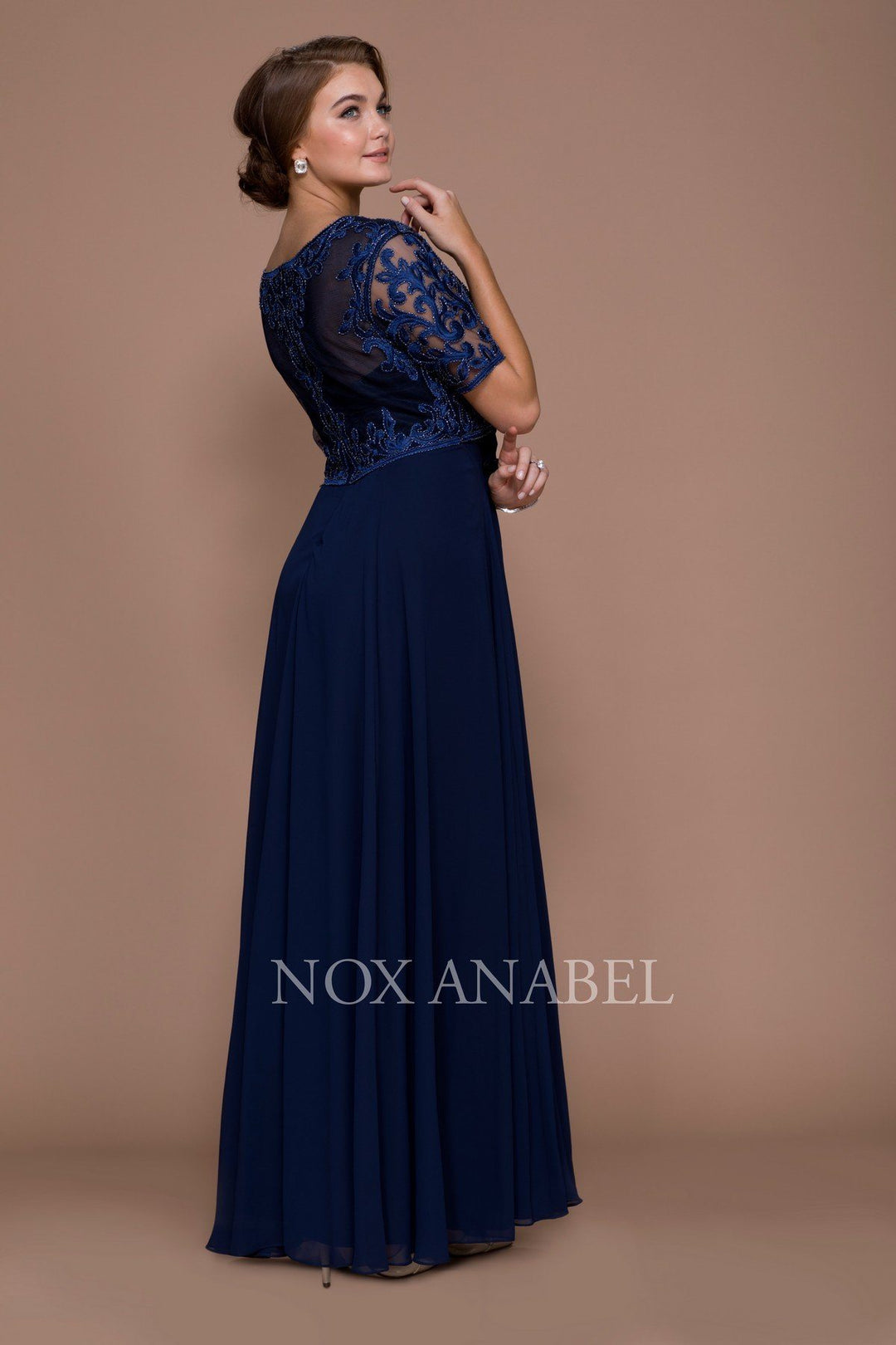 Long Embroidered Chiffon Dress by Nox Anabel 5151-Long Formal Dresses-ABC Fashion