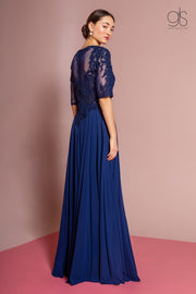 Long Embroidered Chiffon Dress with Mid Sleeves by Elizabeth K GL2681-Long Formal Dresses-ABC Fashion