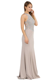 Long Embroidered Dress with Sheer Back by Poly USA 8314-Long Formal Dresses-ABC Fashion