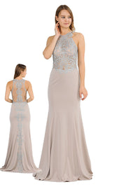 Long Embroidered Dress with Sheer Back by Poly USA 8314-Long Formal Dresses-ABC Fashion