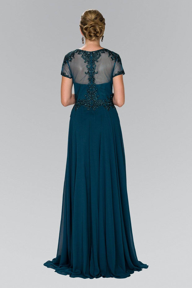 Long Embroidered Dress with Short Sleeves by Elizabeth K GL2406-Long Formal Dresses-ABC Fashion