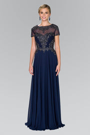 Long Embroidered Dress with Short Sleeves by Elizabeth K GL2406-Long Formal Dresses-ABC Fashion