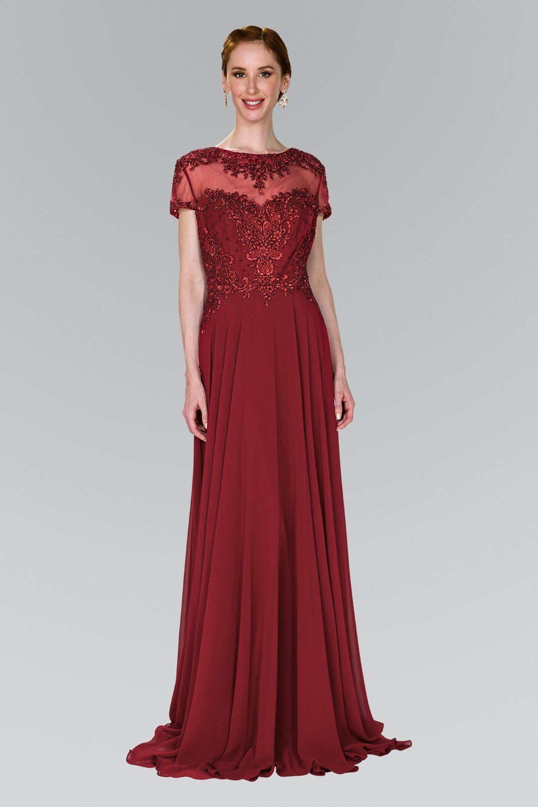 Long Embroidered Dress with Short Sleeves by Elizabeth K GL2406-Long Formal Dresses-ABC Fashion