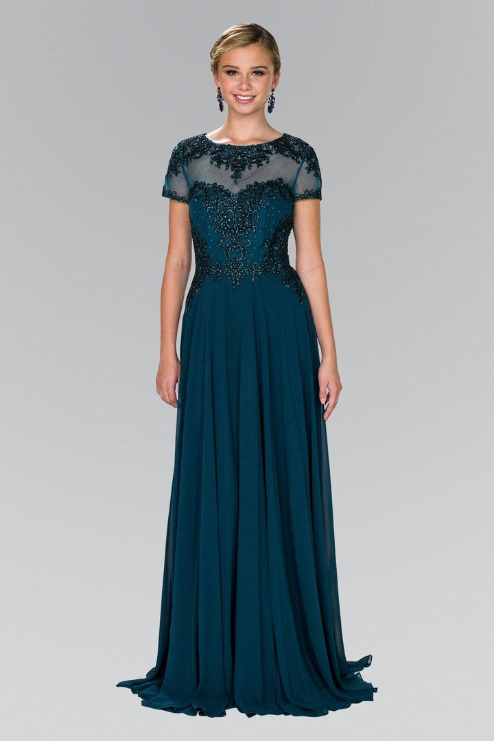 Long Embroidered Dress with Short Sleeves by Elizabeth K GL2406-Long Formal Dresses-ABC Fashion