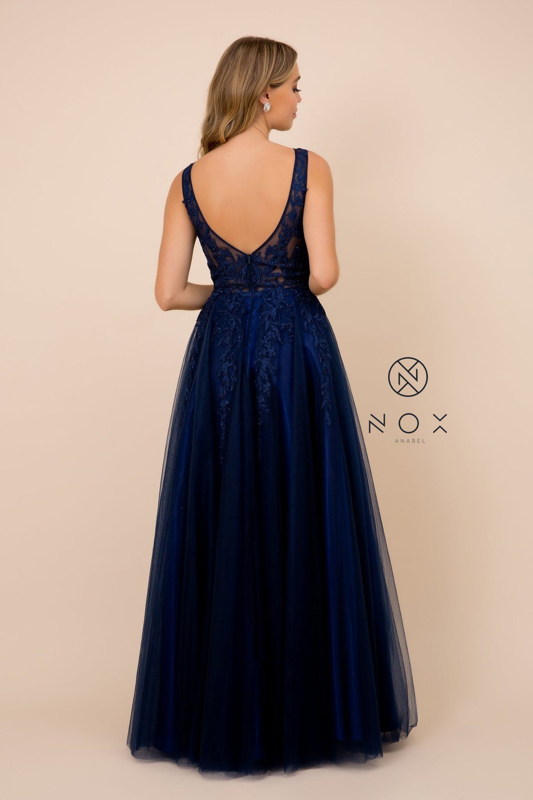 Long Embroidered Illusion Dress by Nox Anabel A381