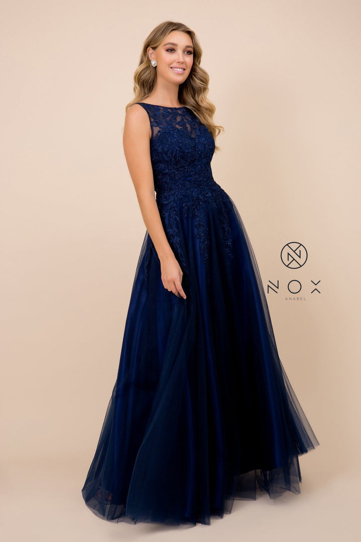 Long Embroidered Illusion Dress by Nox Anabel A381