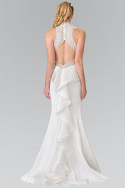Long Embroidered Illusion Dress with Ruffled Back by Elizabeth K GL2227-Long Formal Dresses-ABC Fashion