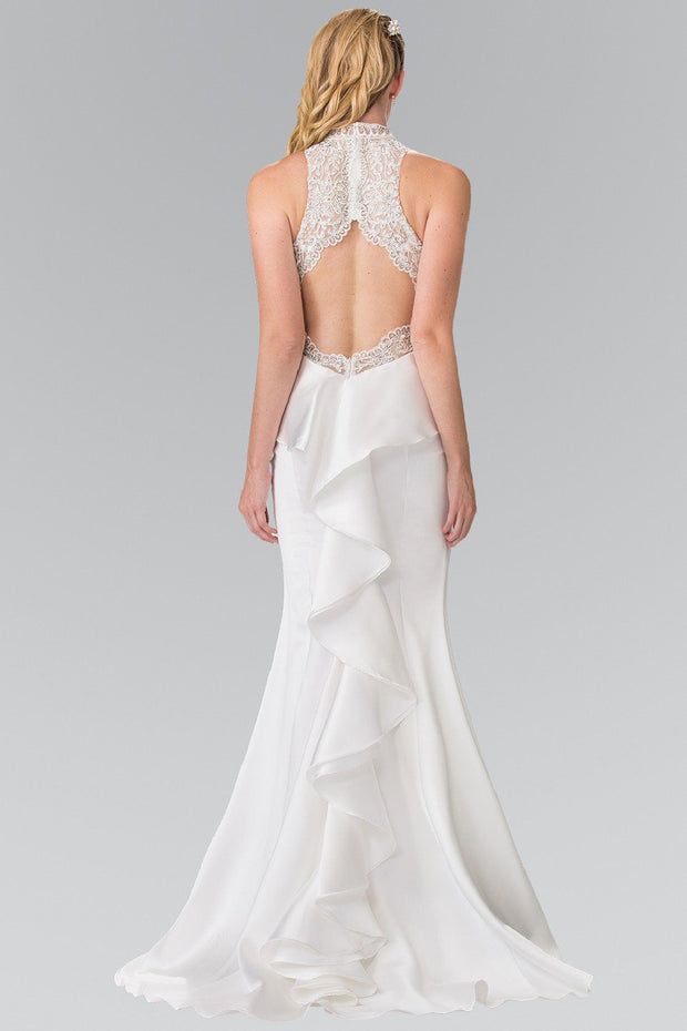 Long Embroidered Illusion Dress with Ruffled Back by Elizabeth K GL2227-Long Formal Dresses-ABC Fashion