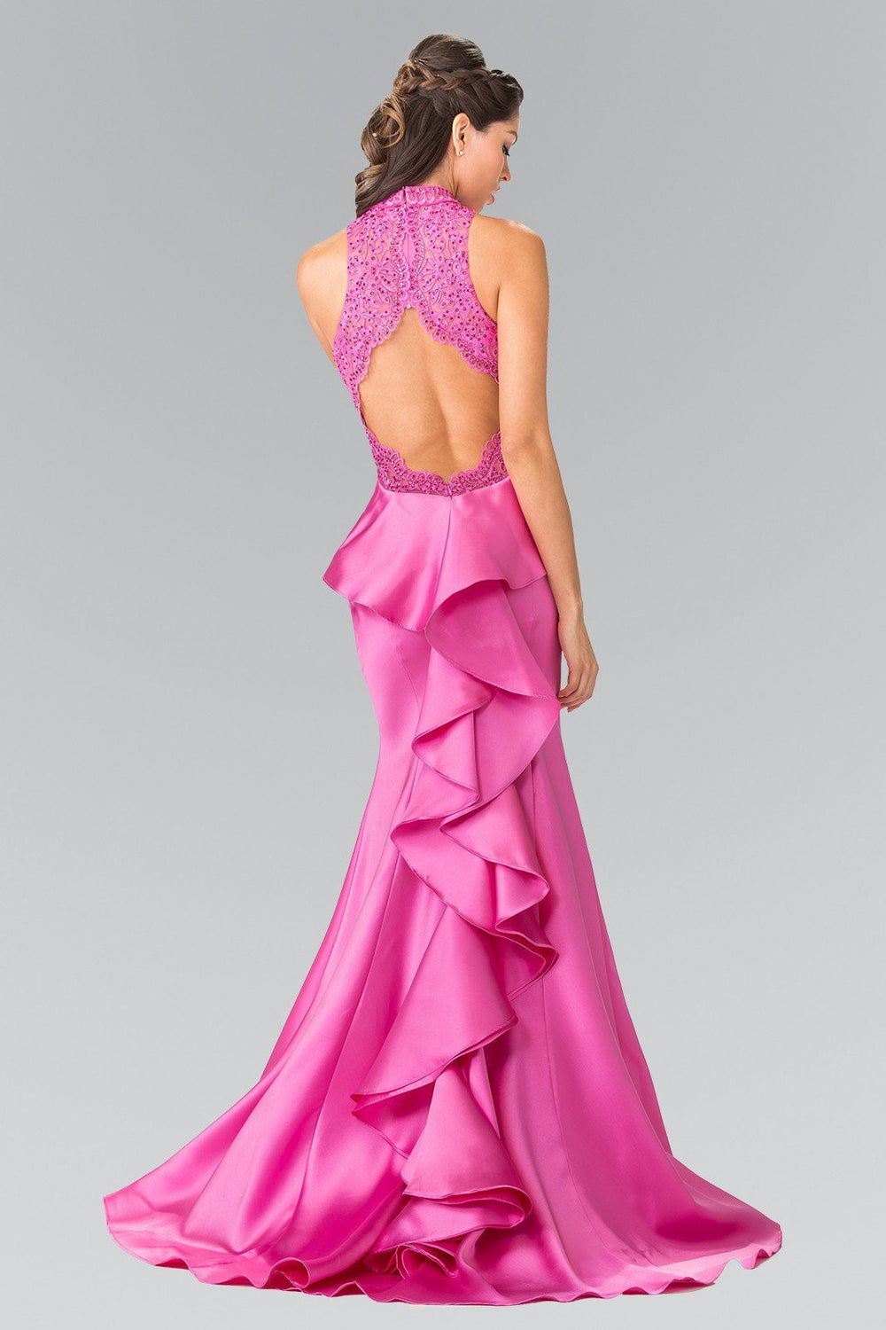 Long Embroidered Illusion Dress with Ruffled Back by Elizabeth K GL2227-Long Formal Dresses-ABC Fashion