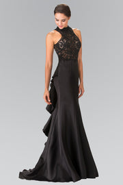 Long Embroidered Illusion Dress with Ruffled Back by Elizabeth K GL2227-Long Formal Dresses-ABC Fashion