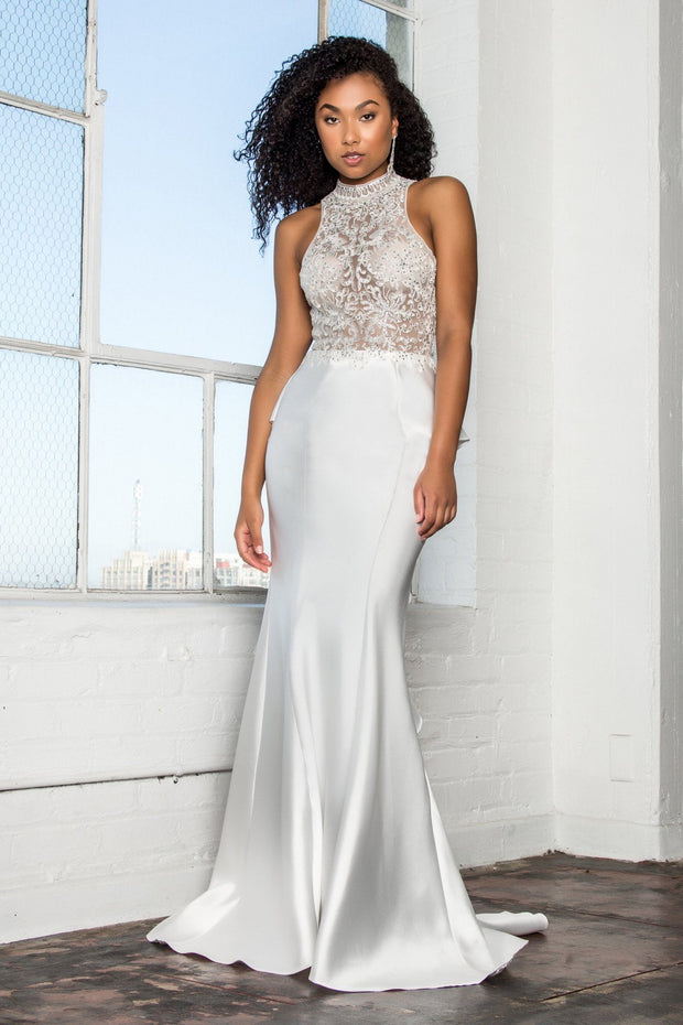Long Embroidered Illusion Dress with Ruffled Back by Elizabeth K GL2227-Long Formal Dresses-ABC Fashion