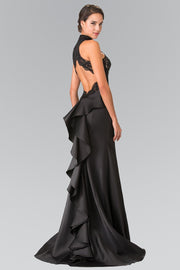 Long Embroidered Illusion Dress with Ruffled Back by Elizabeth K GL2227-Long Formal Dresses-ABC Fashion