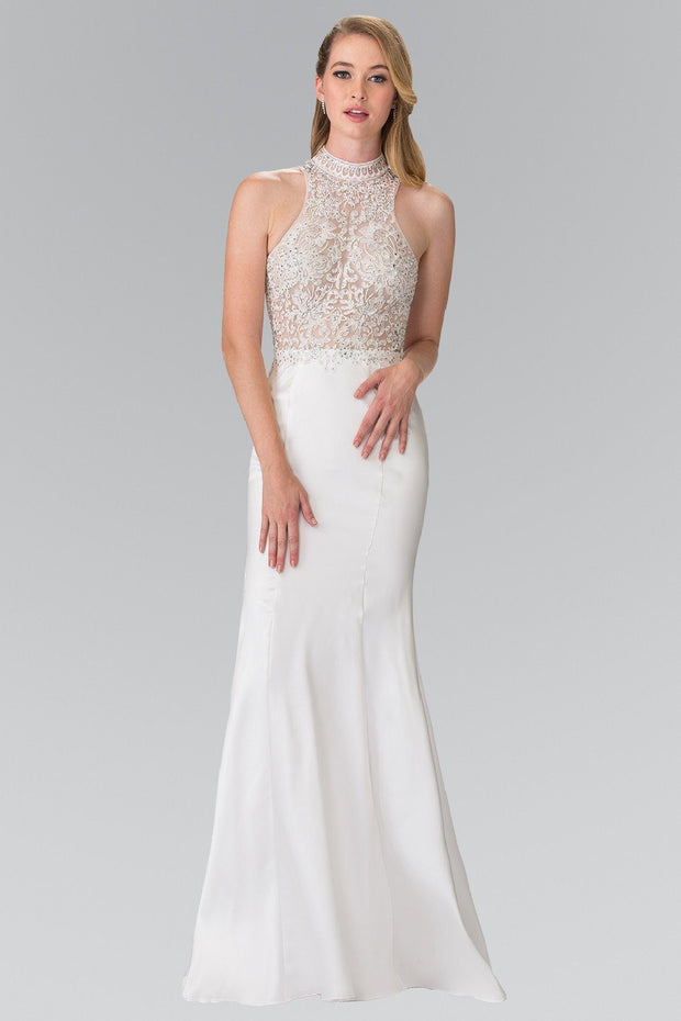 Long Embroidered Illusion Dress with Ruffled Back by Elizabeth K GL2227-Long Formal Dresses-ABC Fashion