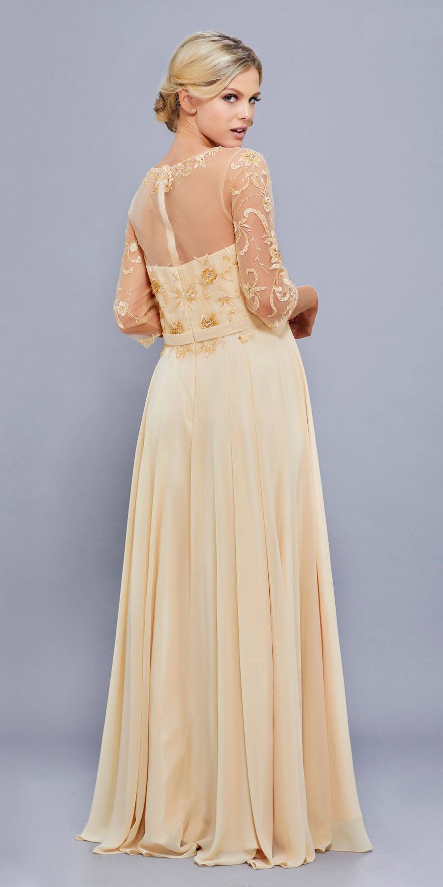 Long Embroidered Illusion Dress with Sleeves by Nox Anabel 5145-Long Formal Dresses-ABC Fashion