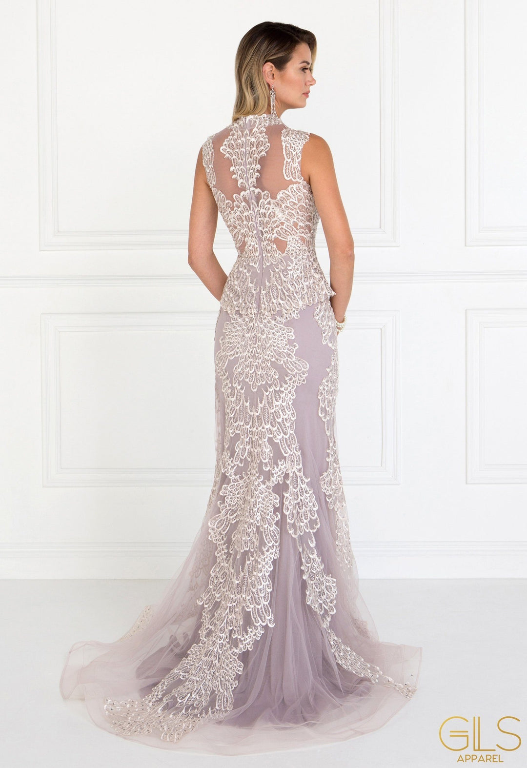 Long Embroidered Mauve Dress by Elizabeth K GL1530 XS / Mauve