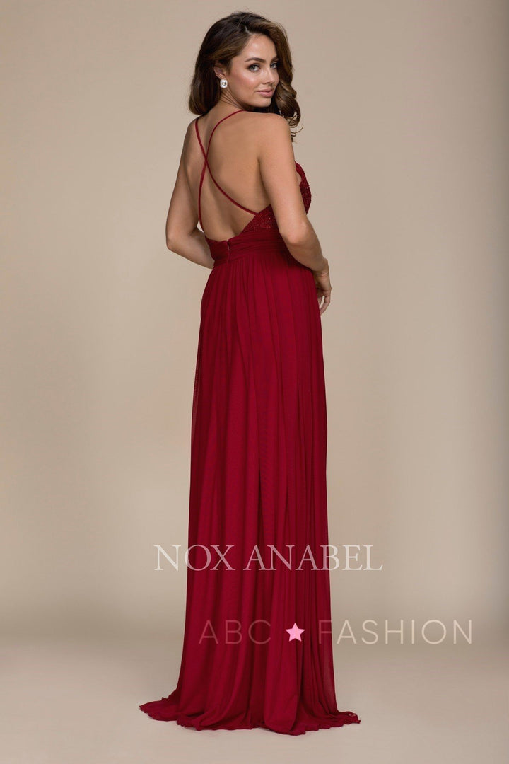 Long Empire Waist Dress with Appliqued Top by Nox Anabel A070-Long Formal Dresses-ABC Fashion