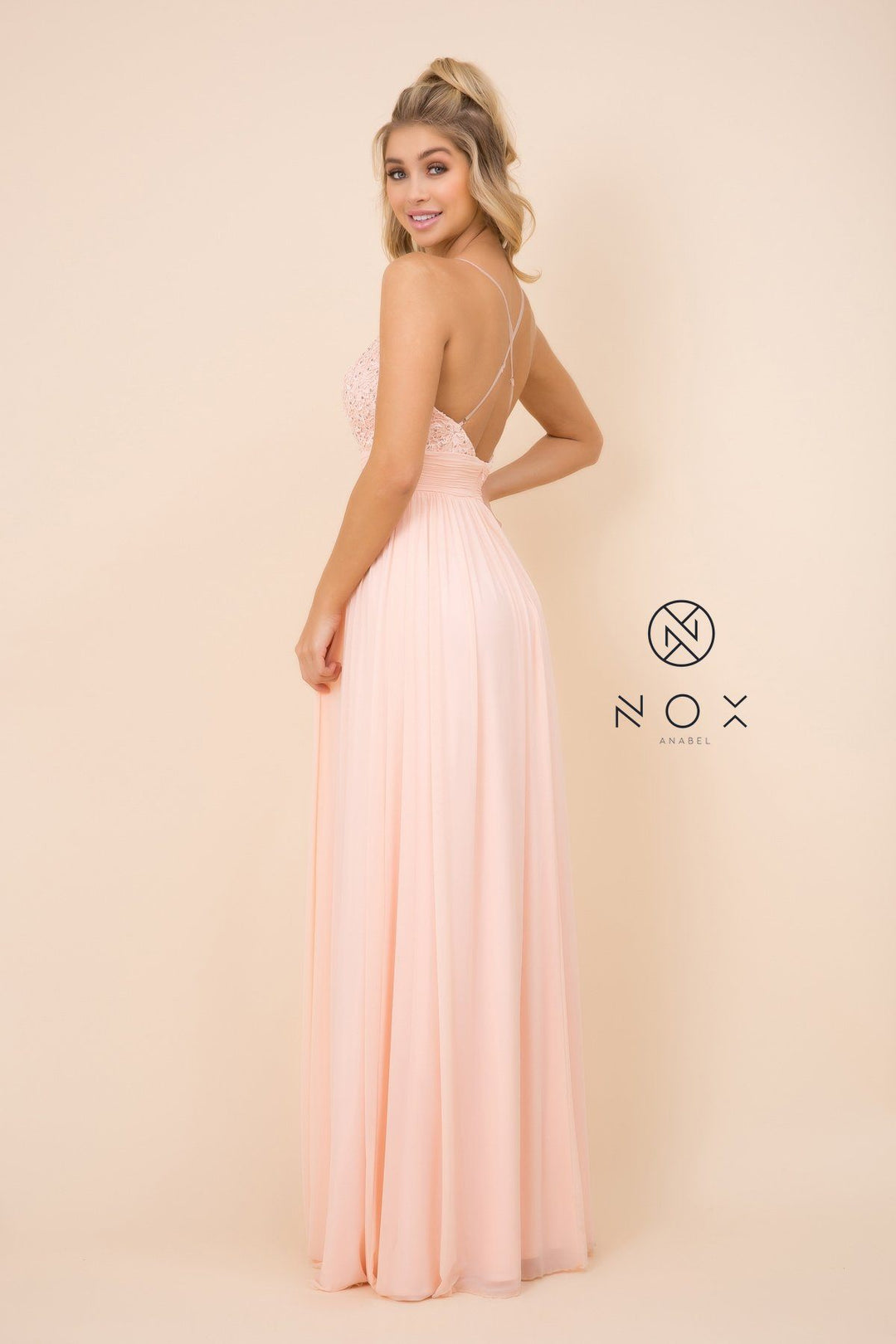 Long Empire Waist Dress with Appliqued Top by Nox Anabel A070