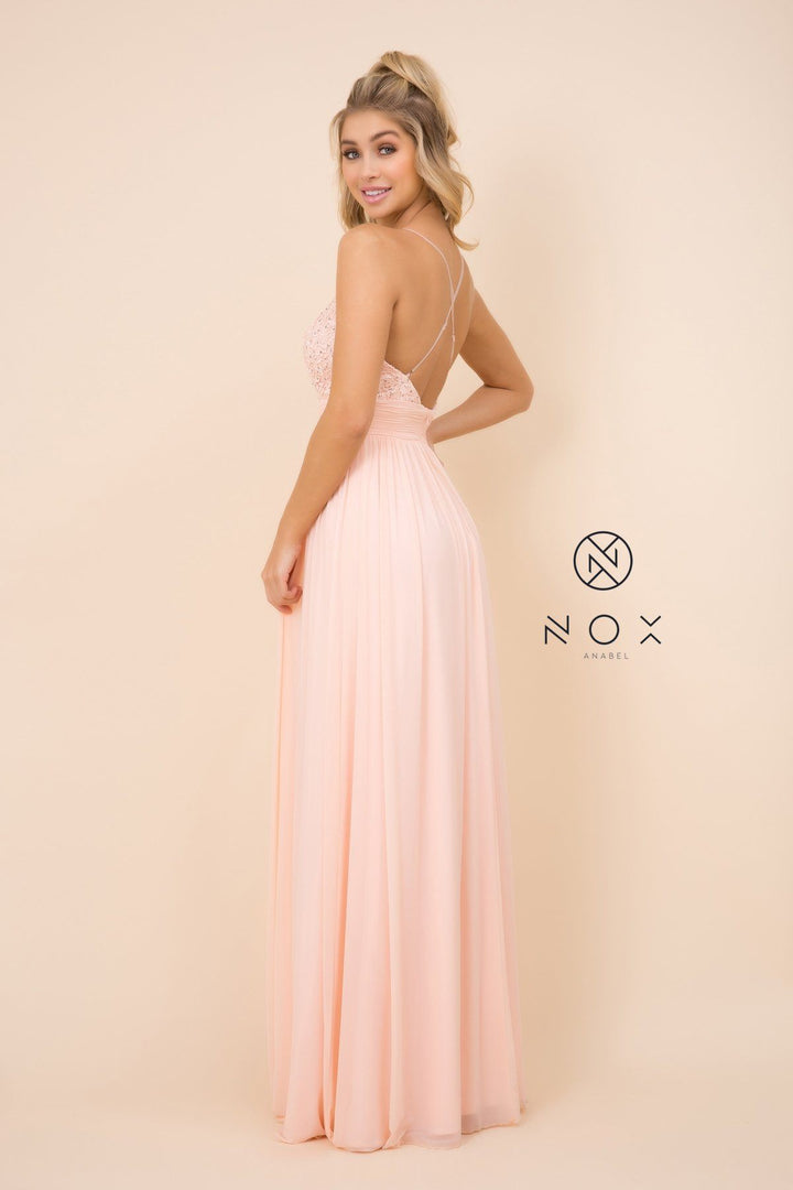 Long Empire Waist Dress with Appliqued Top by Nox Anabel A070