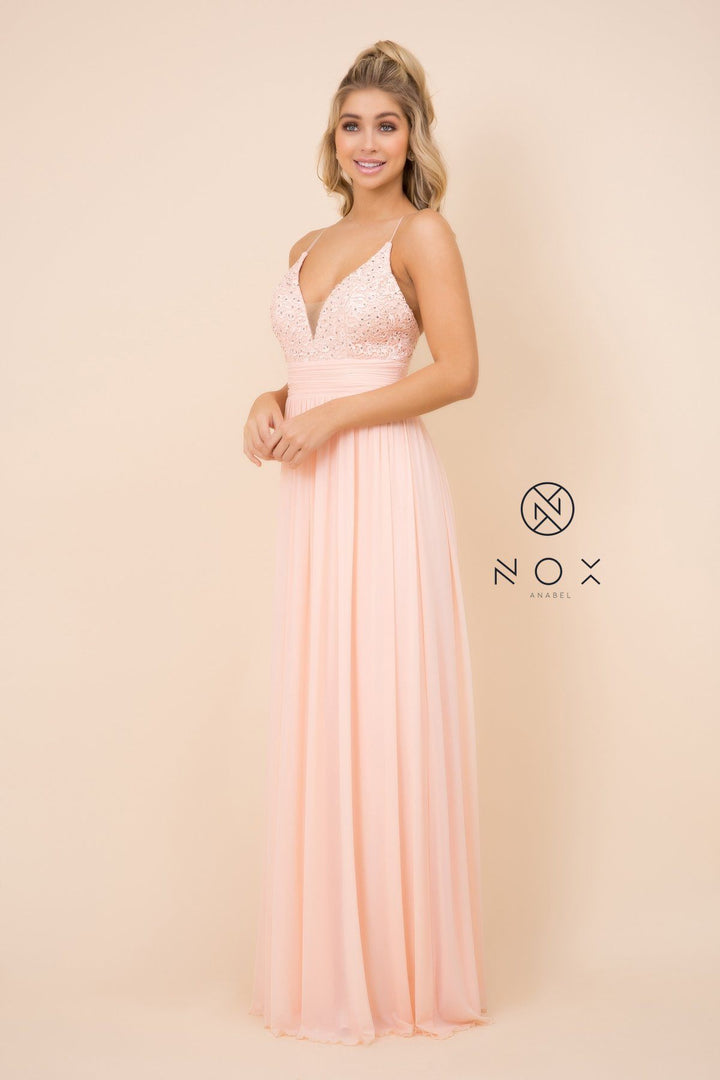 Long Empire Waist Dress with Appliqued Top by Nox Anabel A070