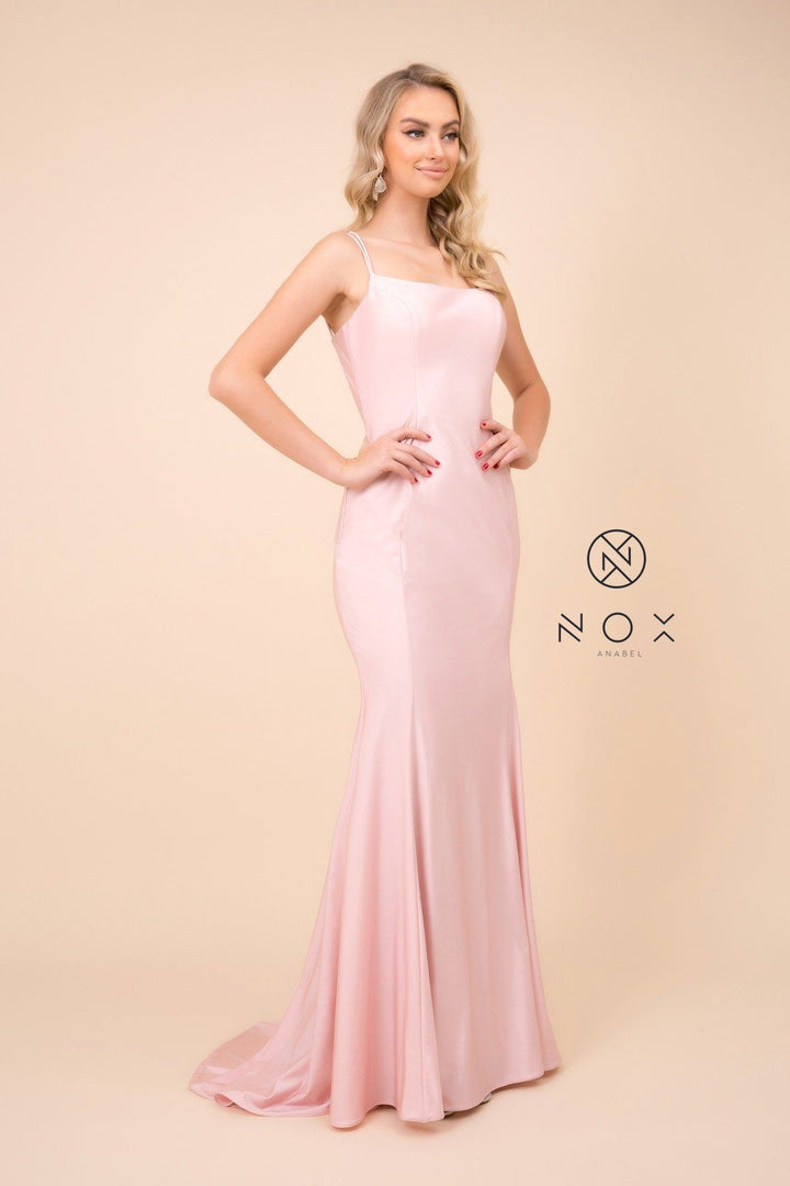 Long Fitted Dress with Corset Open Back by Nox Anabel C301