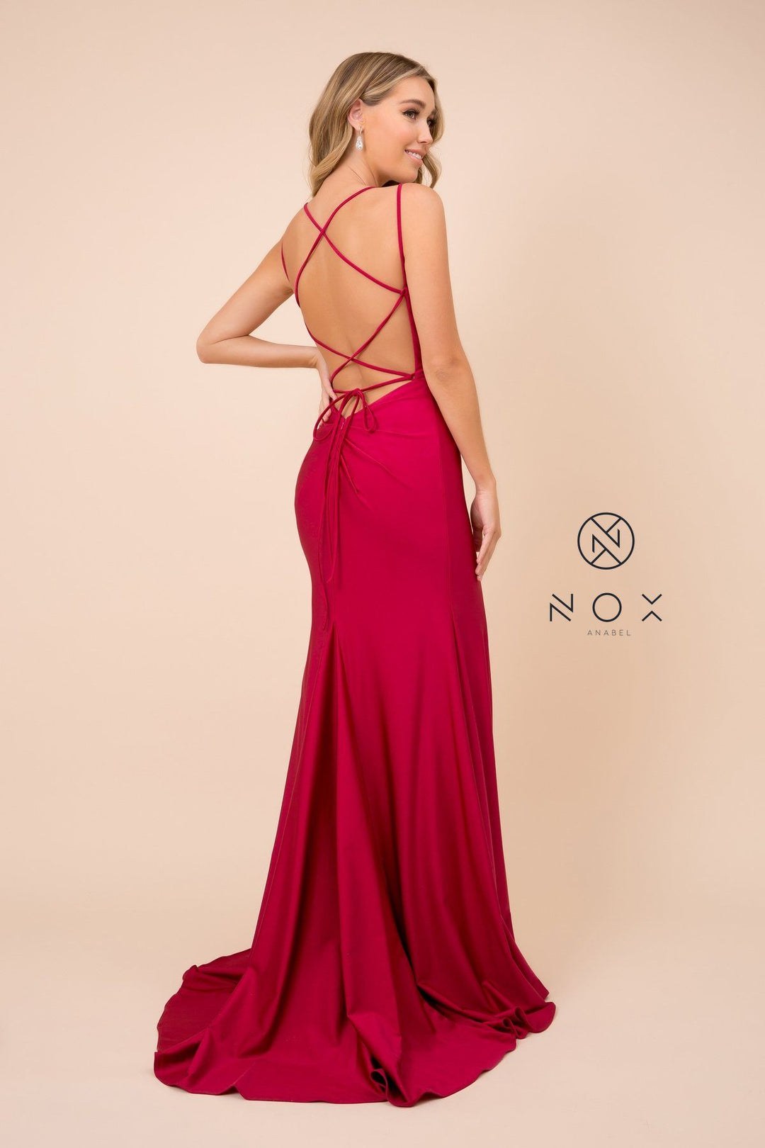 Long Fitted Dress with Corset Open Back by Nox Anabel C301