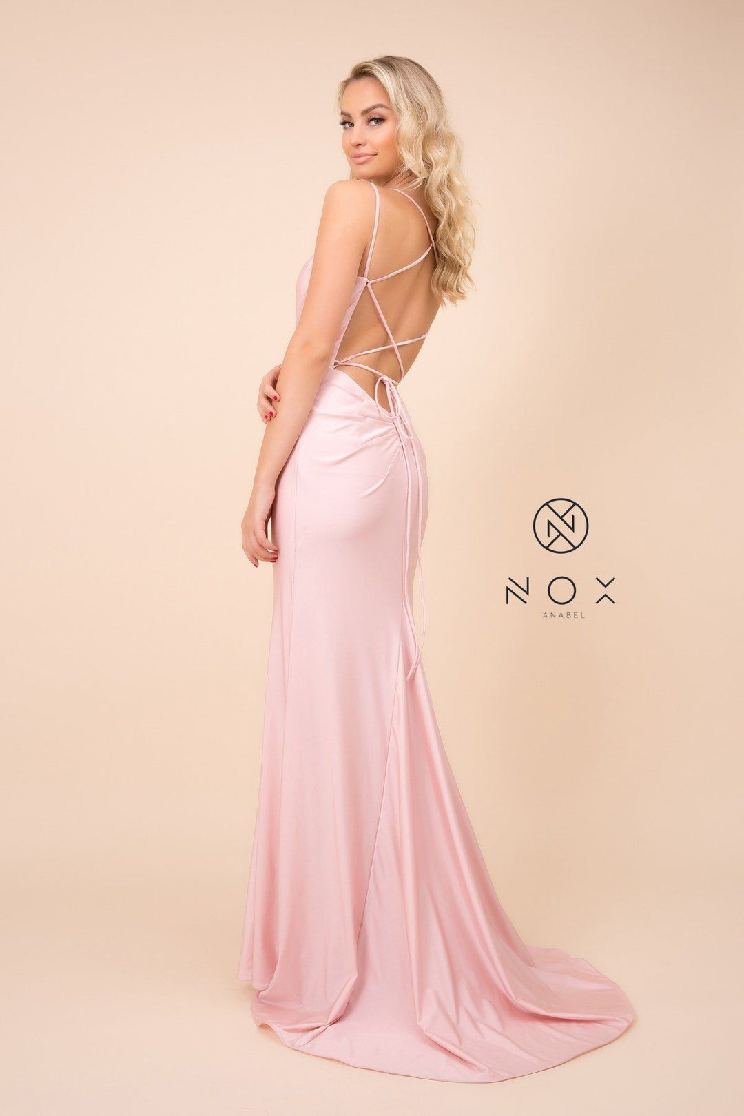 Long Fitted Dress with Corset Open Back by Nox Anabel C301