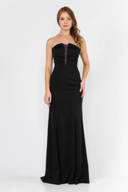 Long Fitted Illusion Strapless Dress by Poly USA 8488