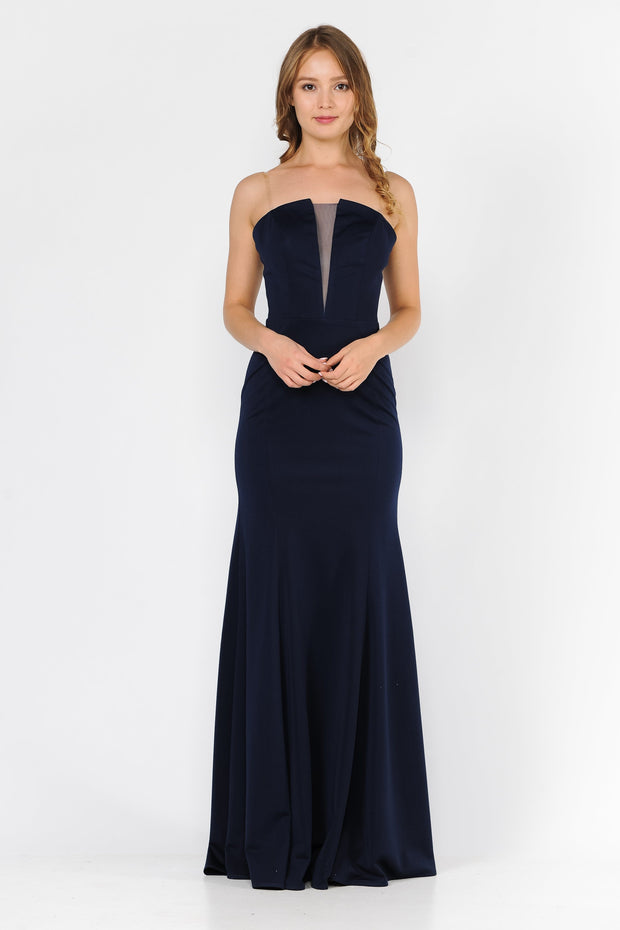 Long Fitted Illusion Strapless Dress by Poly USA 8488