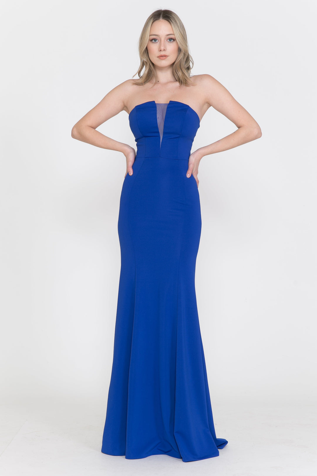 Long Fitted Illusion Strapless Dress by Poly USA 8488