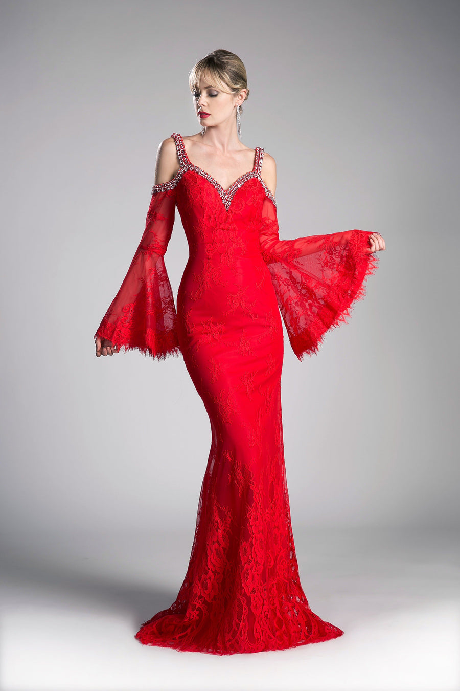 Cap Sleeves Long Dresses with Lace Bodice Flamingo