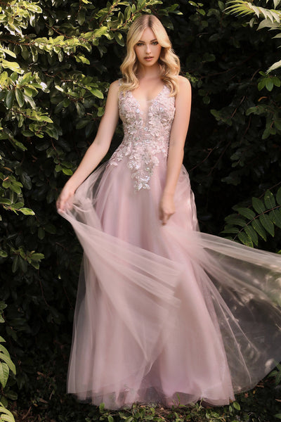 Long Floral Applique Dress by Cinderella Divine CDS409