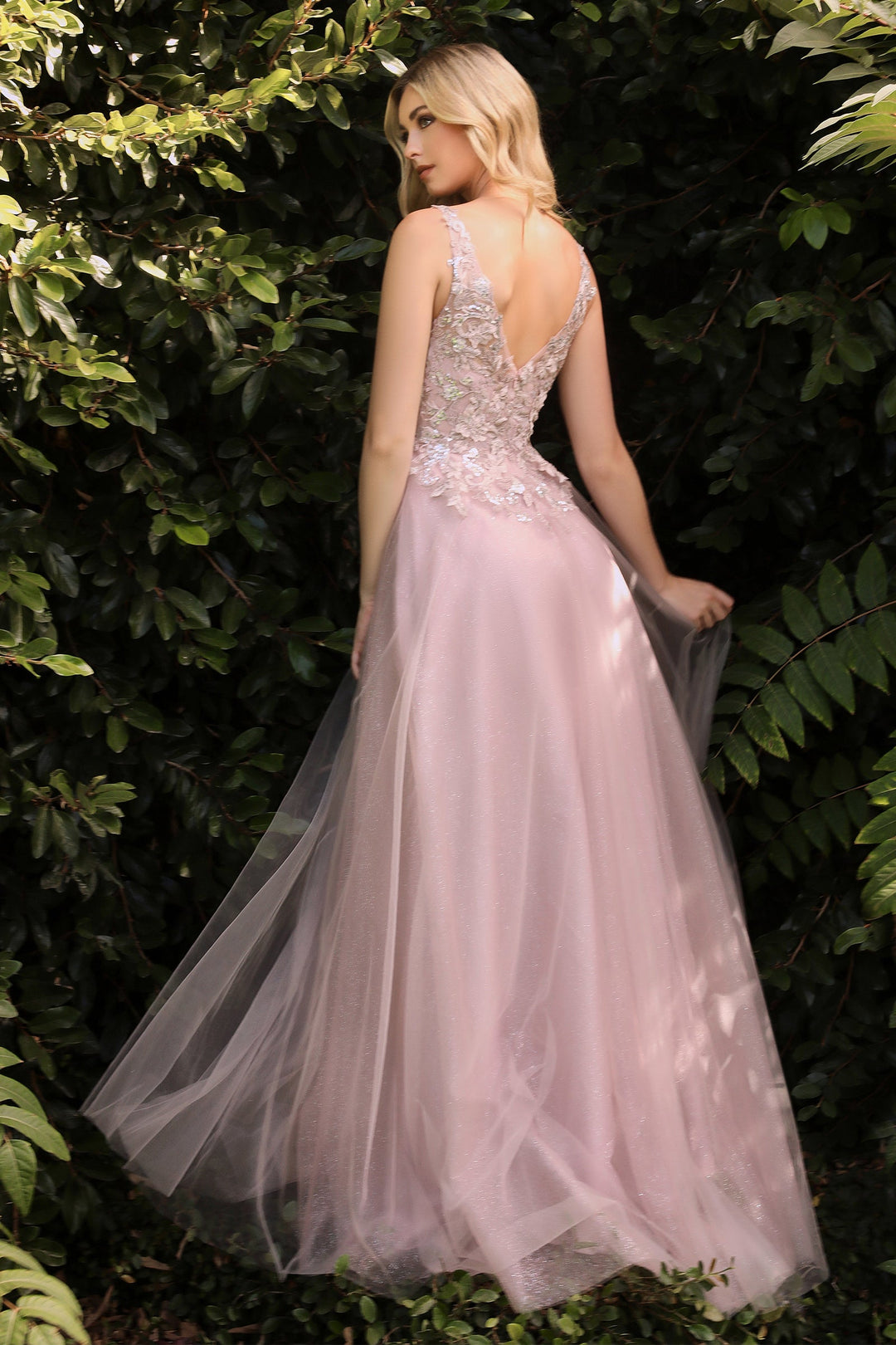 Long Floral Applique Dress by Cinderella Divine CDS409
