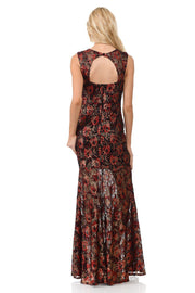 Long Floral Embroidered Dress with Sheer Skirt by Lenovia 5165-Long Formal Dresses-ABC Fashion