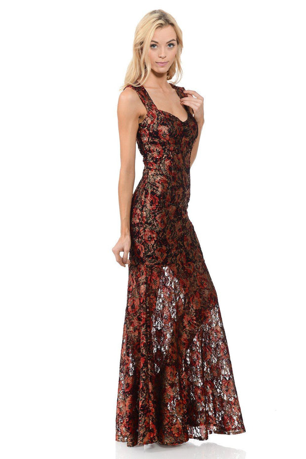 Long Floral Embroidered Dress with Sheer Skirt by Lenovia 5165-Long Formal Dresses-ABC Fashion