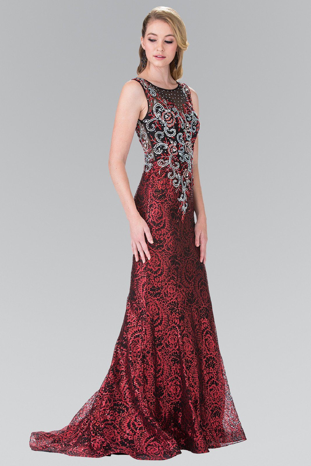 Long Floral Embroidered Sequined Dress by Elizabeth K GL2341-Long Formal Dresses-ABC Fashion