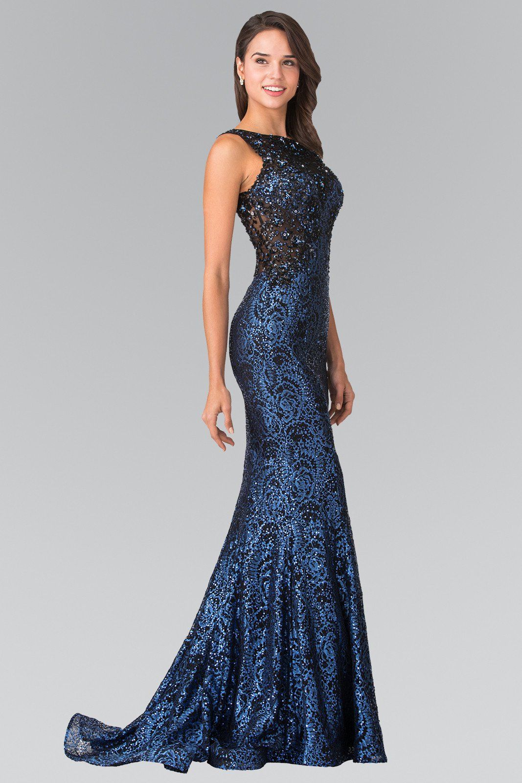 Long Flower Sequined Lace Dress by Elizabeth K GL2268-Long Formal Dresses-ABC Fashion