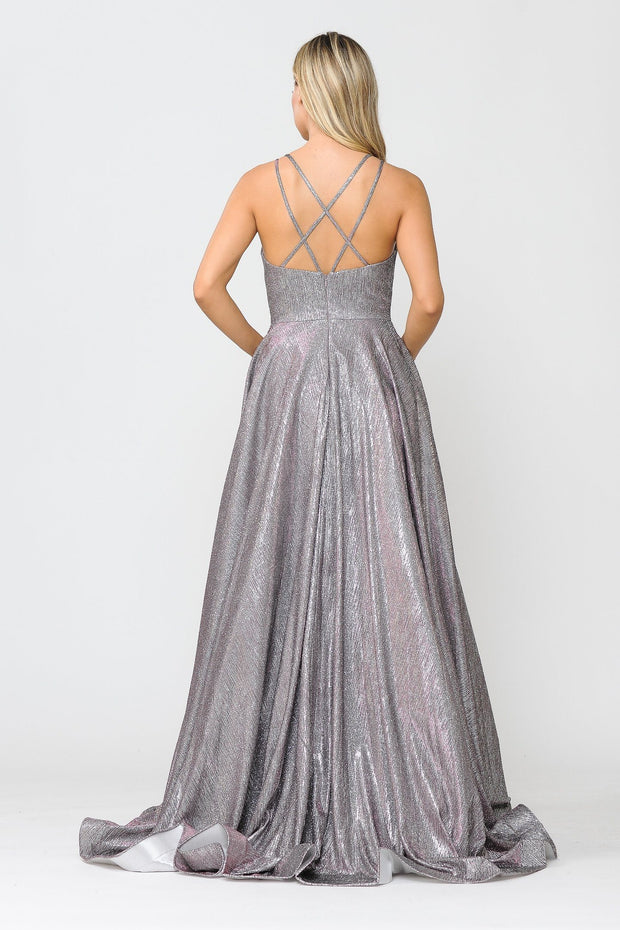 Long Foiled Glitter Dress with Strappy Back by Poly USA 8716