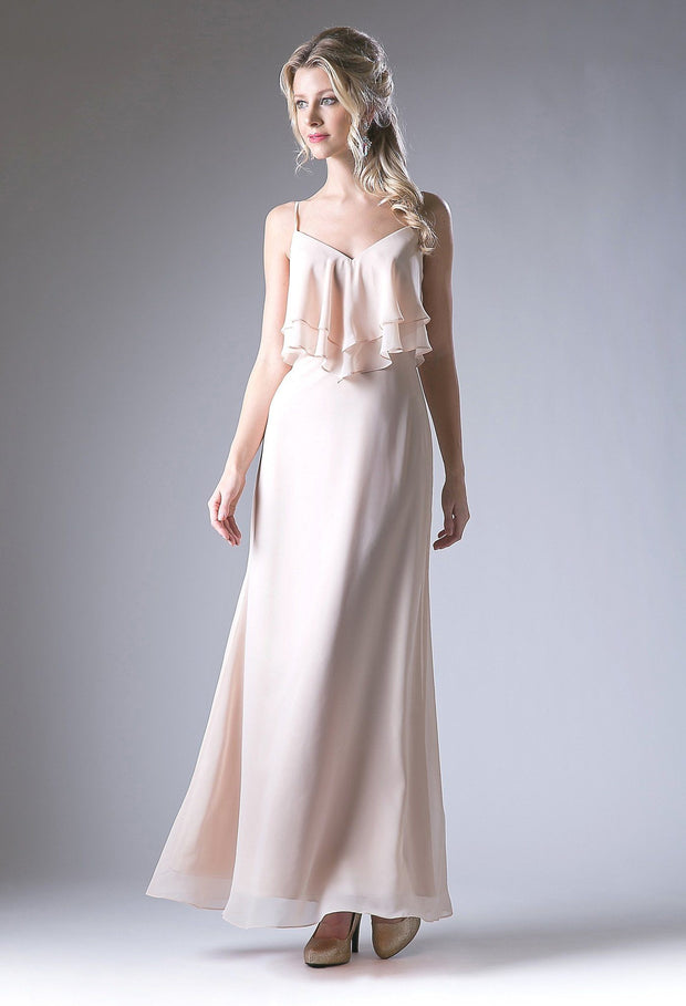 Long Formal Dress with Ruffled Bodice by Cinderella Divine CH537-Long Formal Dresses-ABC Fashion