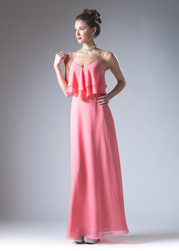 Long Formal Dress with Ruffled Bodice by Cinderella Divine CH537-Long Formal Dresses-ABC Fashion