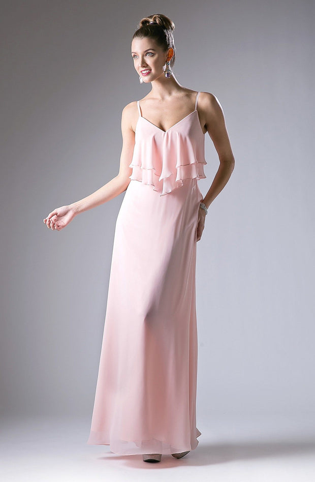 Long Formal Dress with Ruffled Bodice by Cinderella Divine CH537-Long Formal Dresses-ABC Fashion