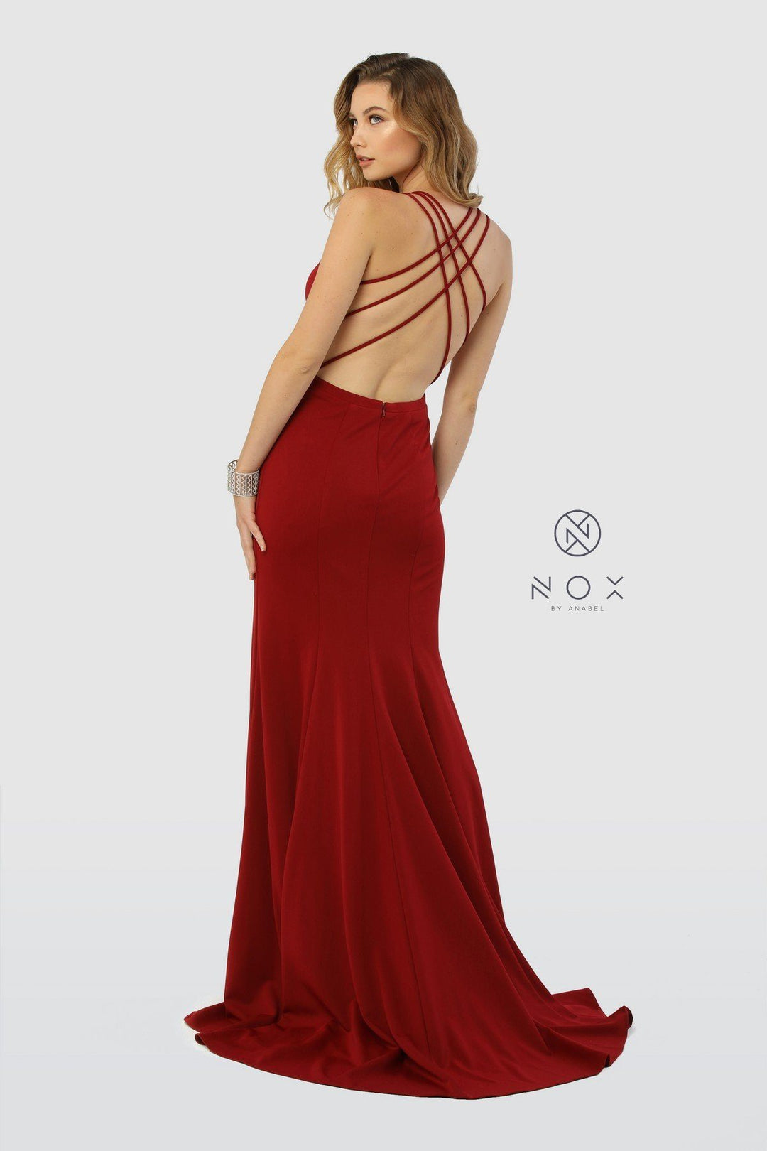 Long Front Lace-Up Dress with Leg Slit by Nox Anabel M133-Long Formal Dresses-ABC Fashion