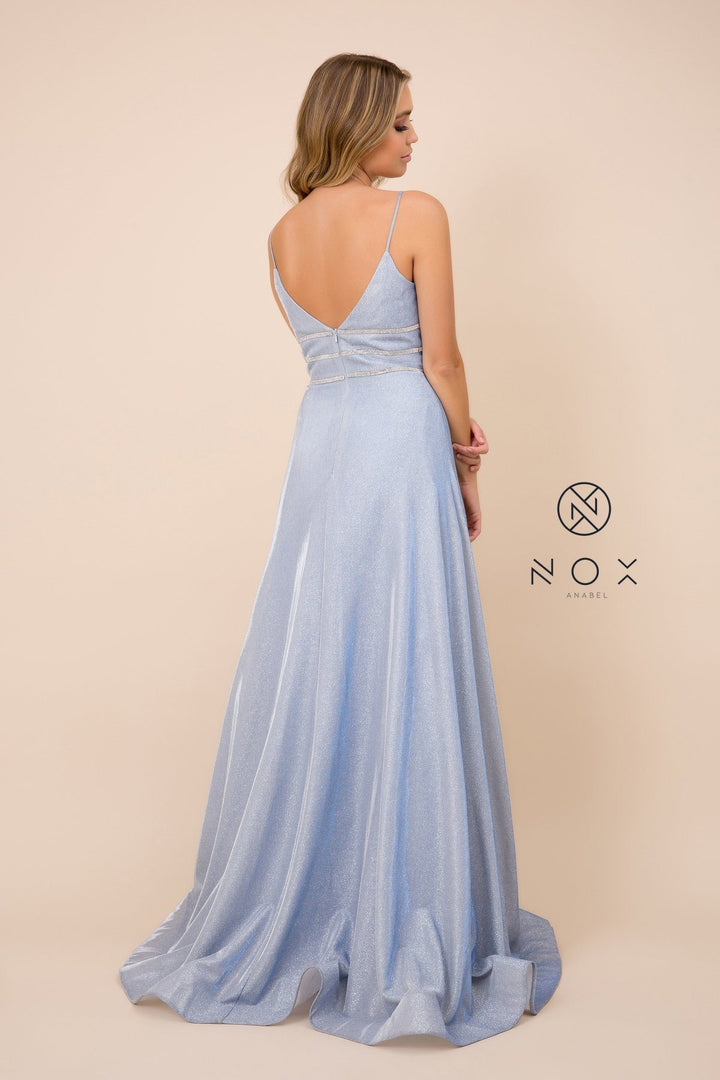 Long Glitter Dress with Beaded Waistband by Nox Anabel T312