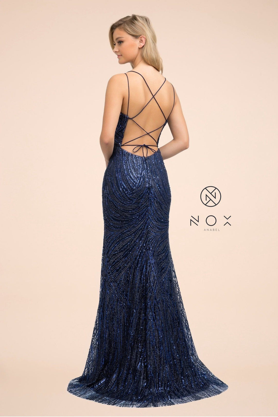 Long Glitter Dress with Corset Back by Nox Anabel T316