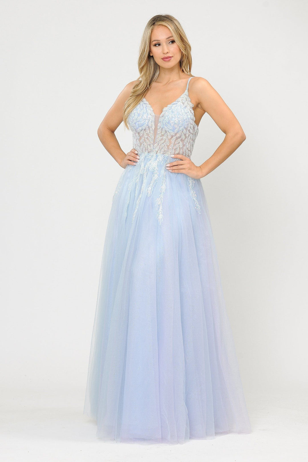 Long Glitter Dress with Embellished Bodice by Poly USA 8718