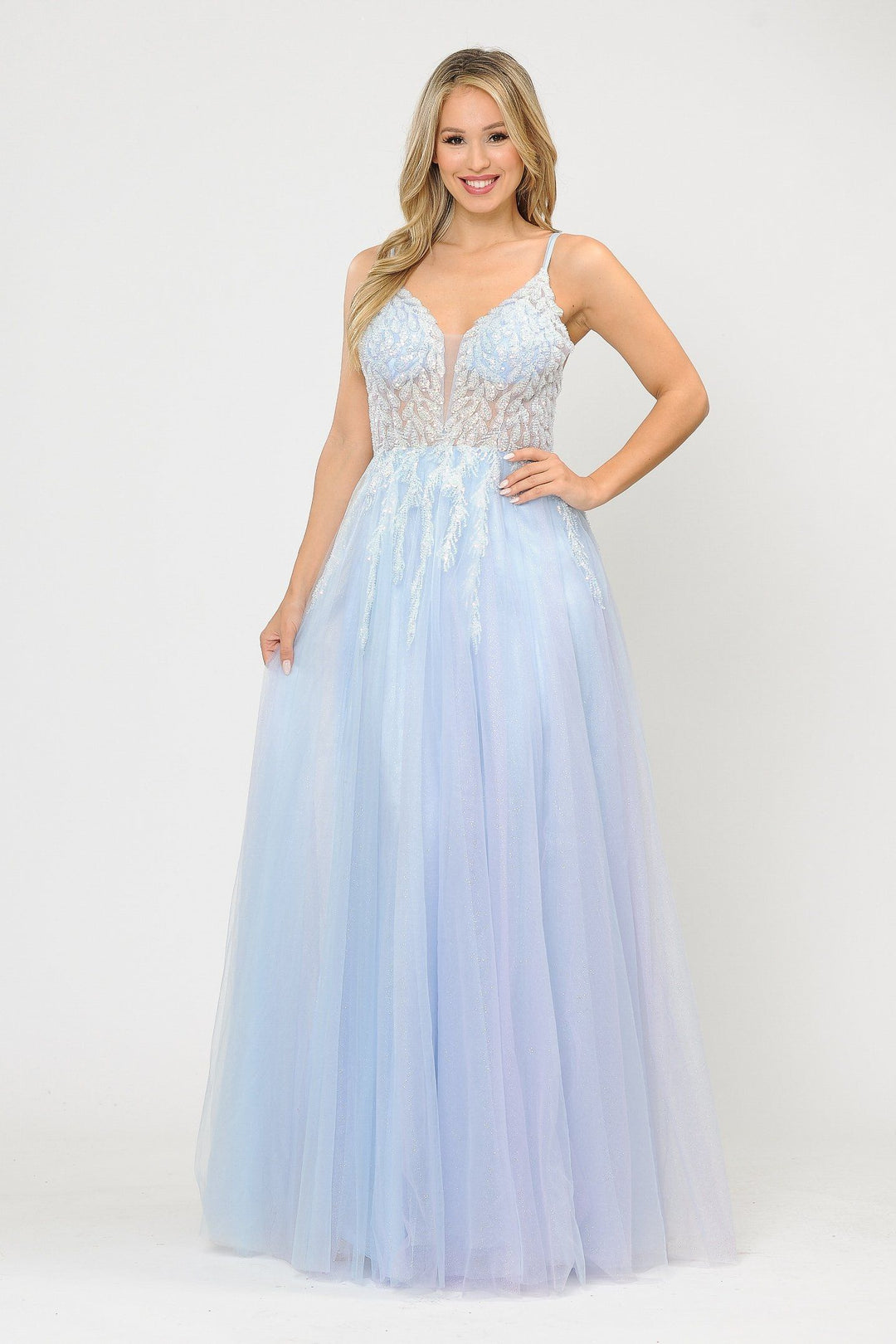 Long Glitter Dress with Embellished Bodice by Poly USA 8718