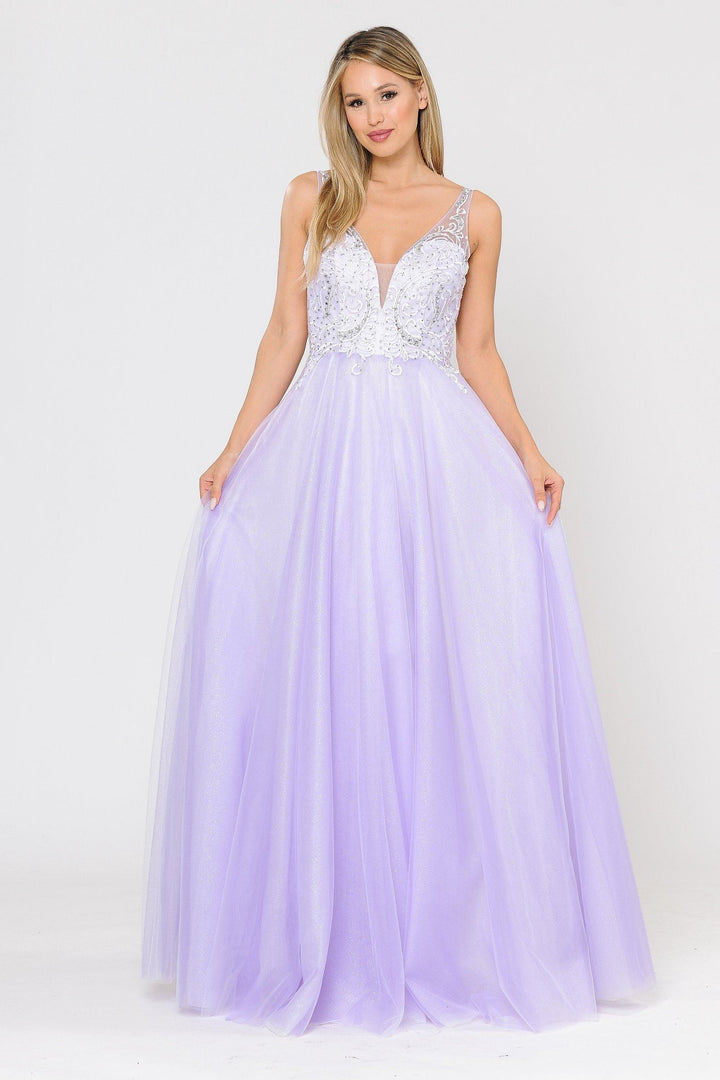 Long Glitter Dress with Embroidered Bodice by Poly USA 8354